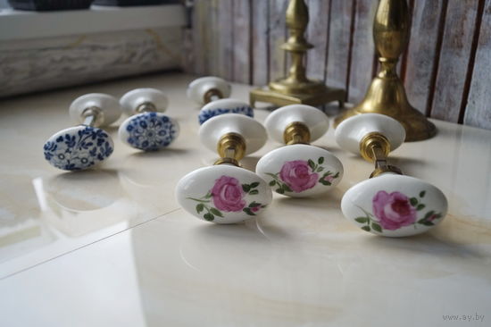 Limoges Фарфоровая Дверная Ручка, Латунь, Франция