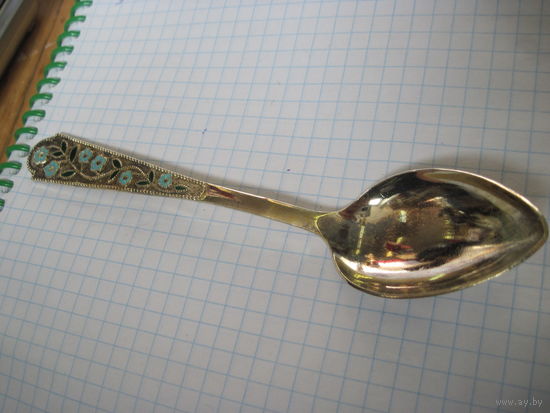 Ложка советская чайная 875 пробы с позолотой 14 см.