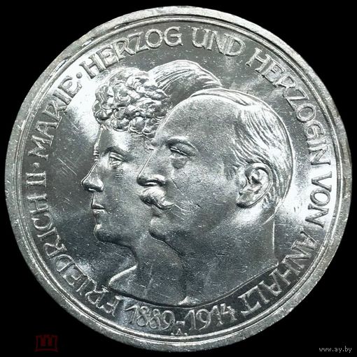 3 марки 1914 Анхальт ярчайший! Германская империя! Нечастое серебро!