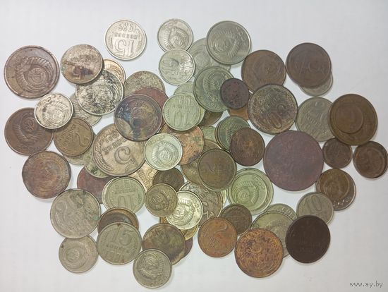 Сборный лот монет СССР , 80 штук с рубля .
