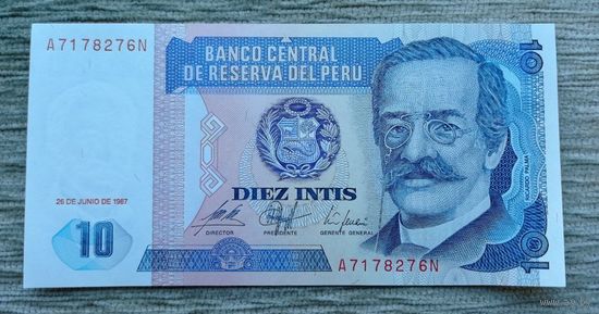 Werty71 Перу 10 инти 1987 UNC Банкнота Абориген с чудо лопатой копает землю