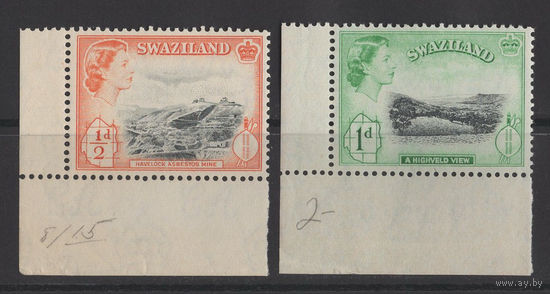 Свазиленд 1956 ** часть серии 2 марки (SG 53-54) угол