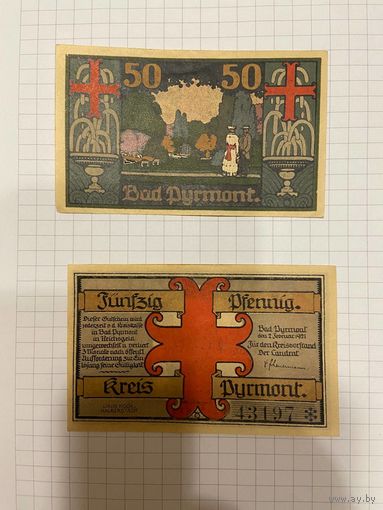 Нотгельд 50 пфеннигов. Германия. Веймарская республика Бад Пирмонт-0201-2