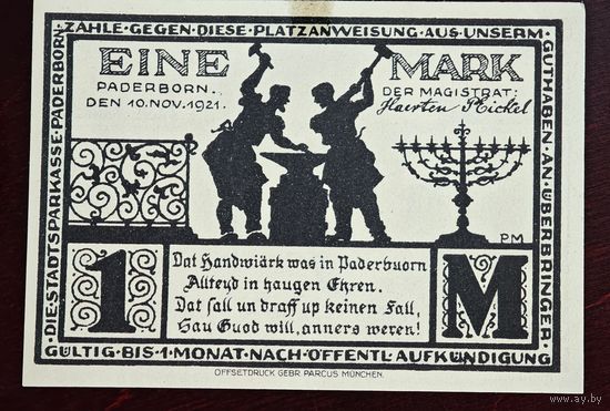 1921 год Германия 1 марка кузнец