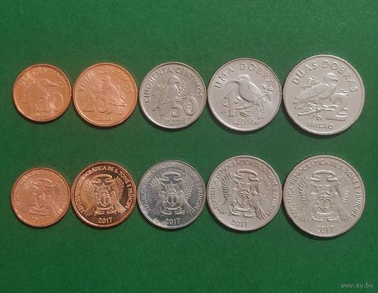 Сан-Томе и Принсипи 10, 20, 50 сентимо 1, 2 добра 2017 г. Набор 5 монет. Птицы