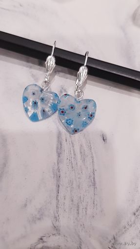 Винтажные серьги из муранского стекла в виде сердечка