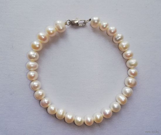Браслет, натуральный речной жемчуг, 21 см.