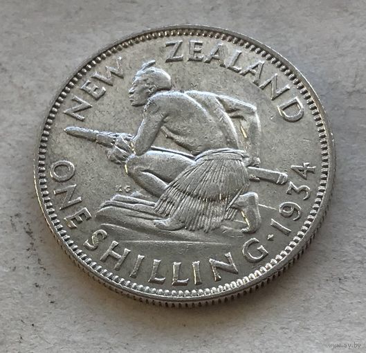 Новая Зеландия 1 шиллинг 1934 Георг V - серебро 0,500, состояние!