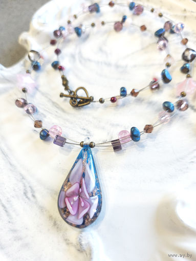Кулон-бусы-колье из муранского стекла (Murano), ручная уникальная работа