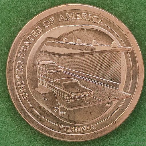 США 1 доллар 2021 г. Американские инновации. Мост-тоннель через Чесапикский залив. Штат Вирджиния.