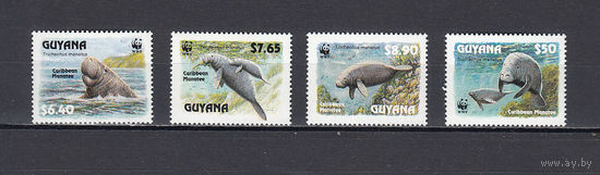 Фауна. Ламантины. Гайана. 1993. 4 марки. Michel N 4081-4084 (10,0 е)