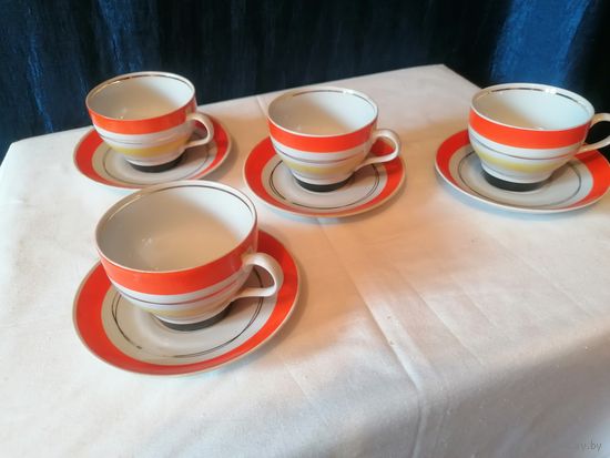 Чайная пара 4 персоны, Барановский фарфоровый завод, СССР