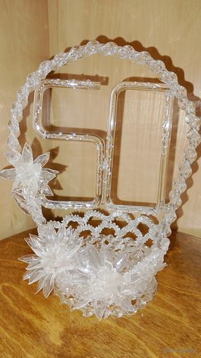 Ваза хрусталь СССР, корзинка СССР нежная с цветами на 50 лет, ваза СССР, юбилей пятидесятилетие