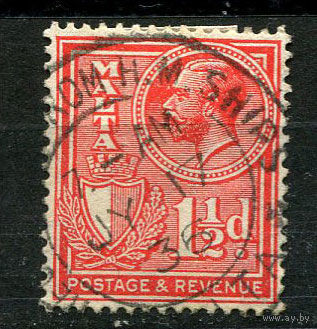 Британские колонии - Мальта - 1930 - Король Георг V и герб 1 1/2 P - [Mi.155] - 1 марка. Гашеная.  (Лот 39R)
