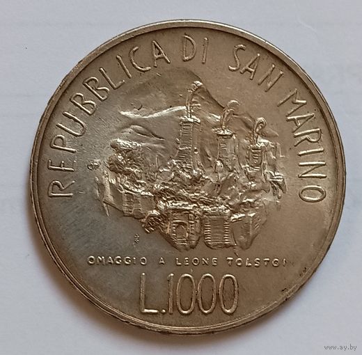 1000 лир 1978 г.  Лев Толстой 150 лет Сан Марино