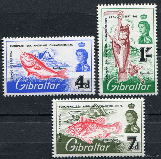 Гибралтар 1966** Чемпионат по рыбалке, серия 3 марки