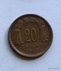 Чили 20 сентавос 1942 год Фернардо Хиггинс