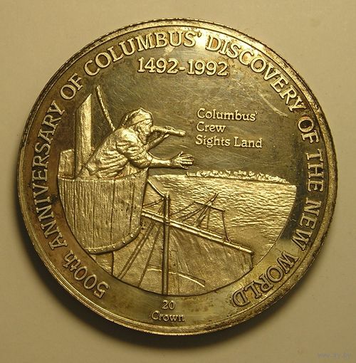 Тюркс и Кайкос, 20 Крон 1991 "Вижу землю!"  Серебро