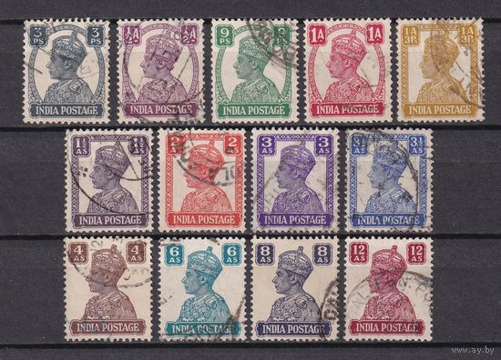 44.BrK. Великобритания. Колонии. Индия. Георг VI. Стандарт. 1941-43 гг. Серия. Mi.##165-177.
