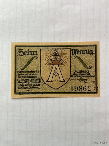 10 пфенигов (нотгельды) г. Германия Арользен-1402