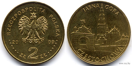 2 злотых 2009, Ченстохова, Польша. UNC-
