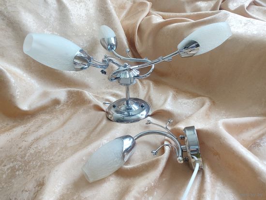 КОМПЛЕКТ: люстра с тюльпанами и бра