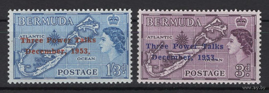Бермуды 1953 ** Карта острова, надпечатка, серия 2 марки (SG 152-153), Британские колонии