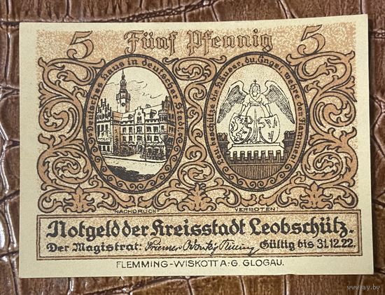 Нотгельд 5 пфеннигов 1922 год. Леобшютц,. Веймарская республика