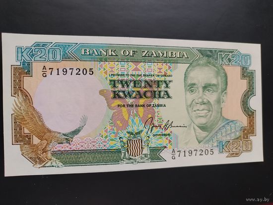 Замбия. 20 квача (образца 1989-91 года, P32b, UNC)