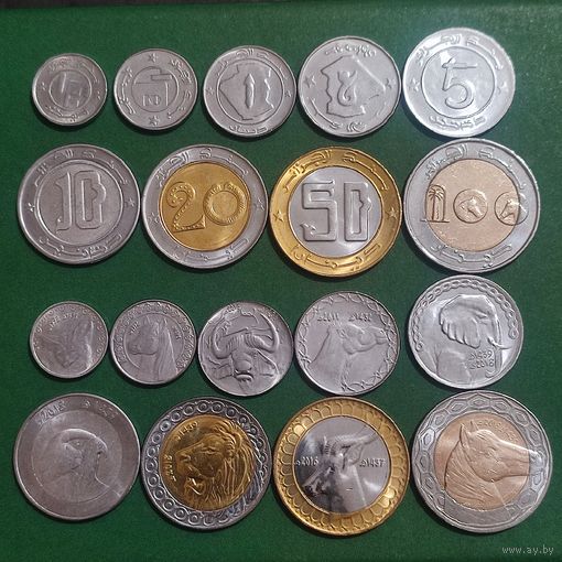 Алжир. Набор 9 монет 1/4, 1/2, 1, 2, 5, 10, 20, 50, 100 динаров 1992 - 2019 год