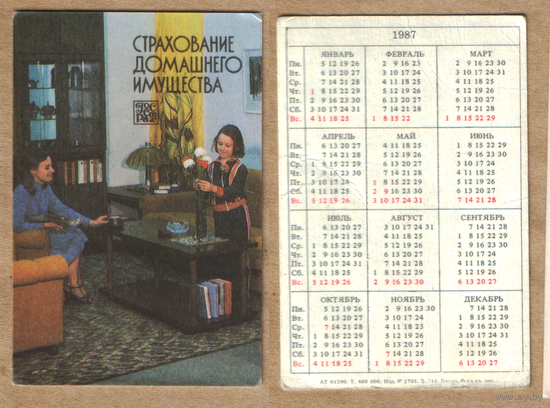 Календарь Страхование домашнего имущества 1987