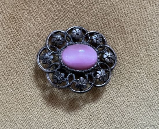 Брошь Кельтская вставки под розовый кварц  Англия 60-е