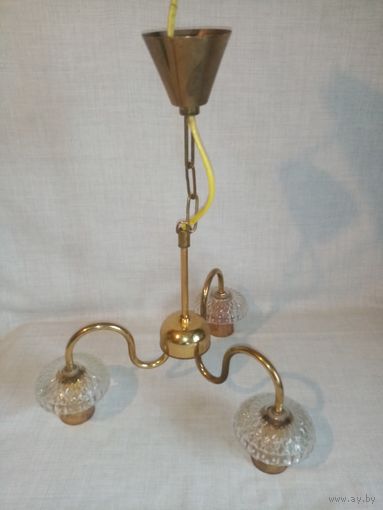 Основа люстры Чехословакия на 3 лампочки латунь