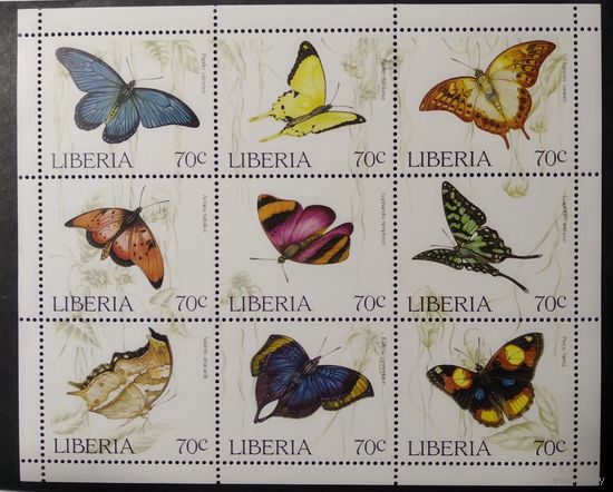 ЛИБЕРИЯ\42\ м/л 1660-68** БАБОЧКИ ФАУНА