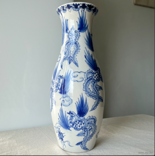 Высокая Ваза Китай фарфор ручная роспись 36см