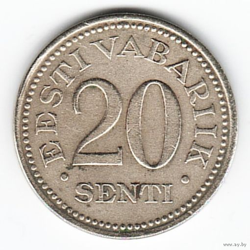 Эстония 20 сентов 1935 г. Ni-Lt _состояние XF/aUNC