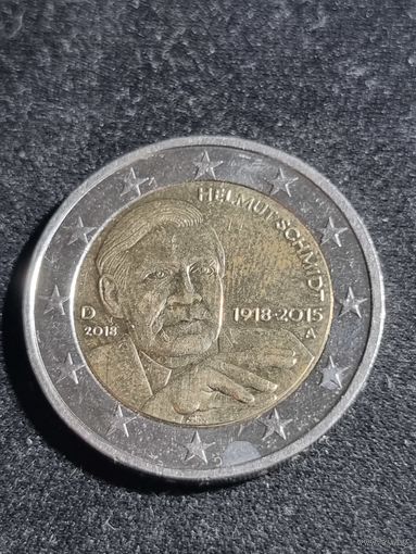 Германия 2 евро 2018 100 лет со дня рождения Гельмута Шмидта А