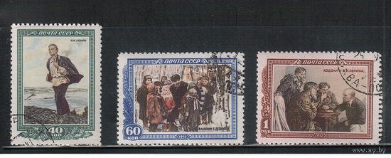 СССР-1952, (Заг.1580-1582), гаш.(с клеем),  , 28-год. смерти Ленина (полная серия)