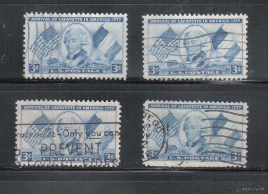 США-1952, (Мих.629), гаш. ,Личности, Лафайет , Флаги, Корабль (одиночка),цена за 1 м на выбор
