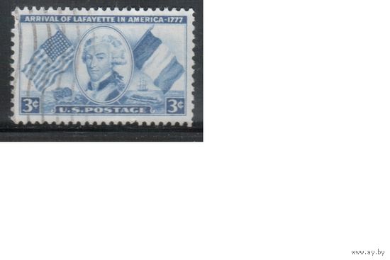 США-1952, (Мих.629), гаш. ,Личности, Лафайет , Флаги, Корабль (одиночка),