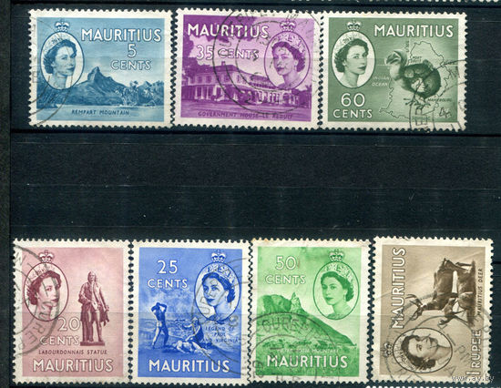 Британские колонии - Маврикий - 1953/54г. - ландшафты, королева Елизавета II - 7  марок - гашёные. #3-WB-102-B-2