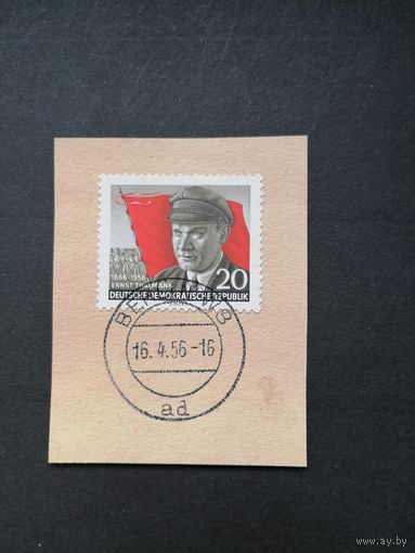 ГДР 1956 Вырезка с маркой "70 лет со дня рождения Эрнста Тельмана" (гашение) Mi.520а каталог 0.80 евро