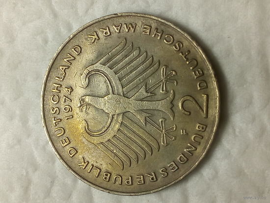 2 марки  Германия ФРГ 1974 Ф год