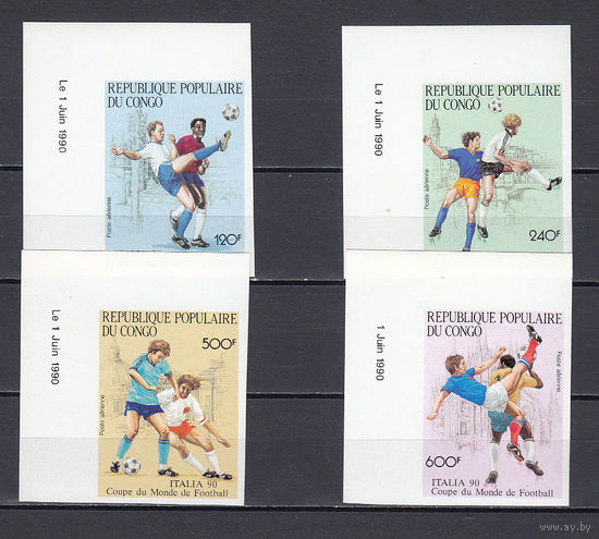Спорт. Футбол. Конго. 1990. 4 марки б/з. Michel N 1178-1181 (28,0 е).
