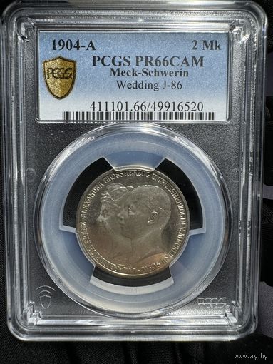 Германия 2 марки 1904 Мекленбург Шверин PCGS PR66CAM Топгрейд! Серебро
