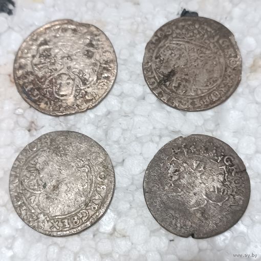 Лот Шестаков , 6 грошей 1662,1663,1664 . Крупное серебро ,4 шт