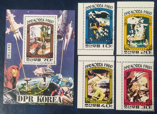КНДР 1980 космос фантастика блок + 4м .