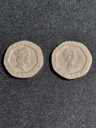 ВЕЛИКОБРИТАНИЯ 20 пенсов 2 шт 1982 и 1993