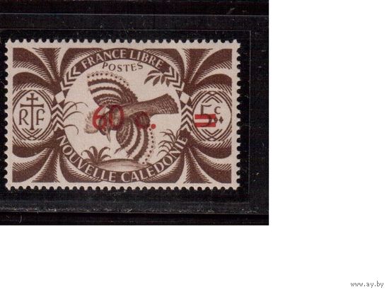 Новая Каледония-1945, Французские колонии,(Мих.310) **, Надп., Стандарт, Фауна, Птица Кагу