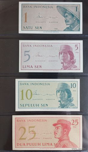 Индонезия комплект 1, 5, 10, 25 сен 1964г unc, пресс